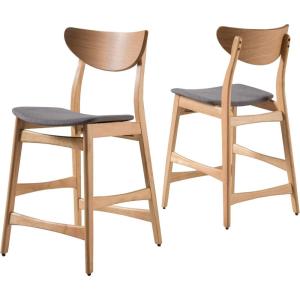 Christopher Knight Home Gavin Counter Chairs, 2-Pcs Set, Dark Grey / Oak Finish