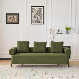 Christopher Knight Home Gilly 78″ Modern Boucle Upholstered Sofa with Pillow, Oversized Comfy Cloud Couch with Wooden Frame, 3-Seater Sofa Couch for Living Room, Bedroom, Home Office, Burnt Orange(Olive Green)