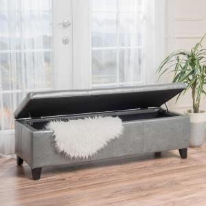 Christopher Knight Home Glouster Upholstered Storage Ottoman Bench, Forest Green Velvet, Matte Black(Pu dark Grey)
