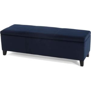 Christopher Knight Home Glouster Upholstered Storage Ottoman Bench, Forest Green Velvet, Matte Black(Velvet dark Blue)