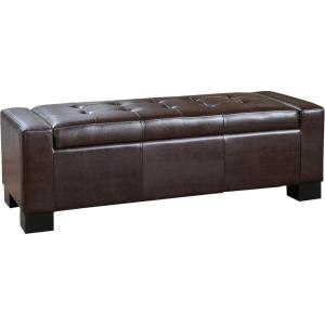Christopher Knight Home Guernsey Bonded Leather Storage Ottoman Bench, Chocolate Brown 51 by 20 by 17