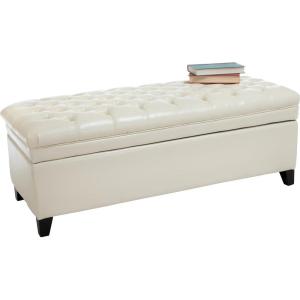 Christopher Knight Home Hastings Tufted Leather Storage Ottoman, Ivory