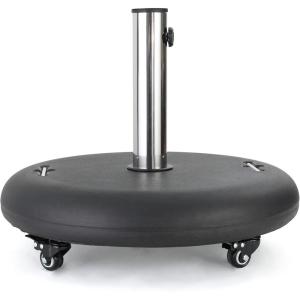 Christopher Knight Home Hayward 88lb Round Umbrella Base with Wheels and Stainless Steel Pole Handle, Black