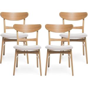 Christopher Knight Home Heather Mid-Century Modern Dining Chairs (Set of 4), Dark Gray and Natural Oak(Light Beige  Natural Oak)