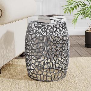 Christopher Knight Home Helast Aluminium Side Table, 14.00” W Round Sofa Side Table, Modern Indoor Accent Table for Living Room Bedroom Home Office, Abstract Hollow, Gold(Silver)