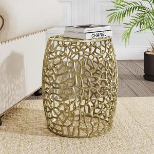 Christopher Knight Home Helast Aluminium Side Table, 14.00” W Round Sofa Side Table, Modern Indoor Accent Table for Living Room Bedroom Home Office, Abstract Hollow, Gold(Gold)