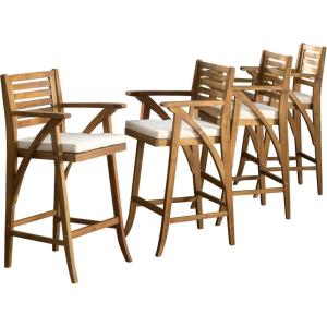 Christopher Knight Home Hermosa Acacia Wood Outdoor Barstools, 4-Pcs Set, Teak Finish
