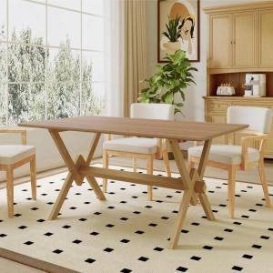 Christopher Knight Home Hiro 63 Inch Dining Table for 6 People, Modern Farmhouse Kitchen Table with Double V Legs, Wooden Rectangular Kitchen and Dining Room Furniture, Home Office, Walnut(Natural)