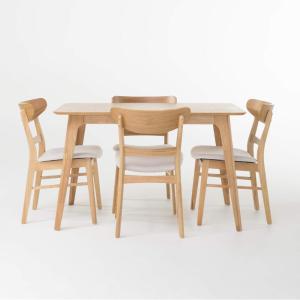 Christopher Knight Home Idalia 50″ Rectangular Dining Set, 5-Pcs Set, Natural Oak / Light Beige
