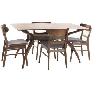 Christopher Knight Home Idalia Curved Leg Rectangular Dining Set, 5-Pcs Set, Natural Walnut / Light Beige(Dark Grey)