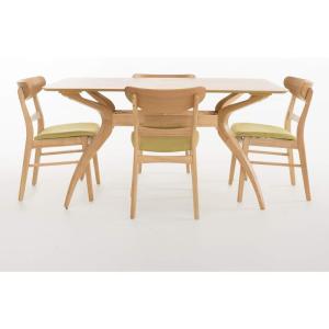Christopher Knight Home Idalia Curved Leg Rectangular Dining Set, 5-Pcs Set, Natural Walnut / Light Beige(Green Tea)