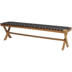 Christopher Knight Home Jeffery Outdoor Acacia Wood Bench with Rope Seating, Black and Teak 61×13.75×16.25 inches