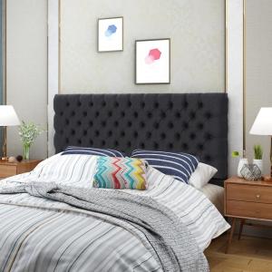 Christopher Knight Home Jezebel Headboard – Fully Upholstered, Queen / Full, Ivory(Dark Charcoal / Black Steel)