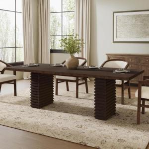 Christopher Knight Home Kaiya Modern Minimalist Wood Dining Table for 6-10 People, Rectangular Dining Room Table, Pedestal Kitchen Table, Ideal for Restaurant/Family Gatherings, Natural Ash(Dark Brown)