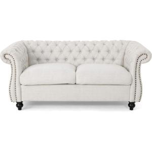 Christopher Knight Home Karen Traditional Chesterfield Loveseat Sofa, Emerald and Dark Brown, 61.75 x 33.75 x 27.75(Beige)