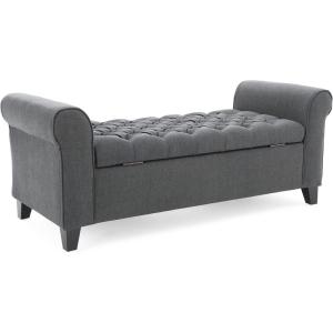 Christopher Knight Home Keiko Fabric Armed Storage Bench, Dark Grey, 19.50”D x 50.00”W x 19.25”H(Bench)