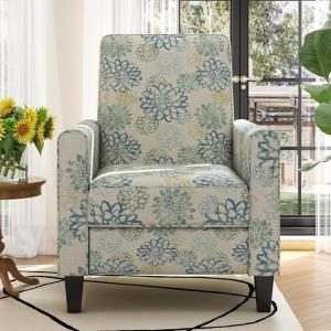 Christopher Knight Home Kenley Modern Fabric Upholstered Push Back Recliner Chair, Wooden Gliding Home Theater Seating, Comfy Reading Chair, Deep Seating Single Sofa Accent Chair, Mixed Blue(Mixed Blue)