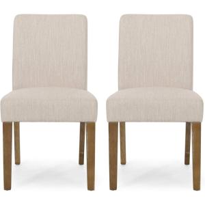 Christopher Knight Home Kuna Contemporary Upholstered Dining Chair (Set of 2), Beige + Weathered Brown(Beige  Weathered Brown)