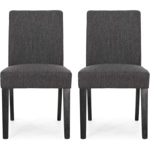 Christopher Knight Home Kuna Contemporary Upholstered Dining Chair (Set of 2), Beige + Weathered Brown(Charcoal  Gray)