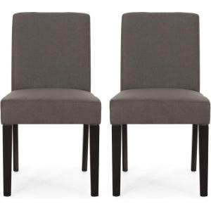 Christopher Knight Home Kuna Contemporary Upholstered Dining Chair (Set of 2), Beige + Weathered Brown(Dark Gray + Espresso)