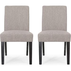 Christopher Knight Home Kuna Contemporary Upholstered Dining Chair (Set of 2), Beige + Weathered Brown(Light Grey + Dark Brown)
