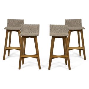 Christopher Knight Home La Brea Outdoor Acacia Wood and Wicker Barstools (Set of 4), Light Brown and Teak
