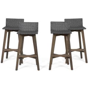 Christopher Knight Home La Brea Outdoor Wood & Wicker Barstools (Set of 4), Gray