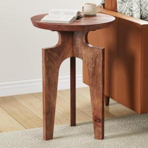 Christopher Knight Home Laveer Wood End Table, Indoor Round Side Table, Small Drink Table, Modern Solid Wood Accent Table Coffee Table for Living Room Bedroom or Small Spaces, Gold+Honey(Honey Wood catrio)