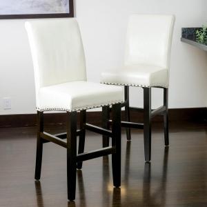 Christopher Knight Home Lennox Backless Leather Counter Stool, Black, Set of 2(White)