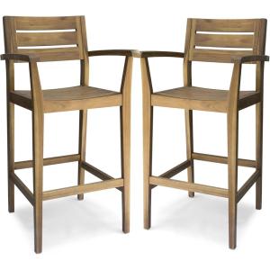 Christopher Knight Home Lera Outdoor Rustic Acacia Wood Barstool (Set of 2), Teak Finish