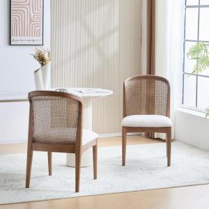 Christopher Knight Home Lilia Dining Chairs Set of 2, Modern Dining Chair with Fabric Upholstery, Rubberwood Frame Kitchen Chairs with Cane Webbing, Extra Seat for Dining Room, Beige + Natural(Beige + Walnut)