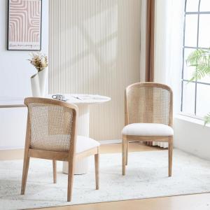 Christopher Knight Home Lilia Dining Chairs Set of 2, Modern Dining Chair with Fabric Upholstery, Rubberwood Frame Kitchen Chairs with Cane Webbing, Extra Seat for Dining Room, Beige + Natural(Beige + Natural)