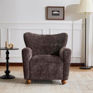 Christopher Knight Home Lindy Wingback Accent Chair, Upholstered Armchair with Rounded Wooden Legs, Curved Backrest Single Sofa, Soft Cushion Seating, Comfy Lounge Chair for Living Room, Light Brown(Dark Brown)