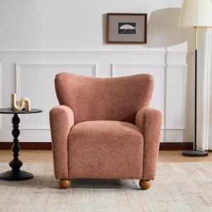 Christopher Knight Home Lindy Wingback Accent Chair, Upholstered Armchair with Rounded Wooden Legs, Curved Backrest Single Sofa, Soft Cushion Seating, Comfy Lounge Chair for Living Room, Light Brown(Dusty Coral)