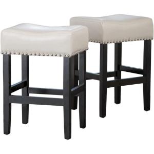 Christopher Knight Home Lisette Backless Leather Counter Stools, 2-Pcs Set, Ivory