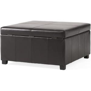 Christopher Knight Home Living Berkeley Brown Leather Square Storage Ottoman, Espresso