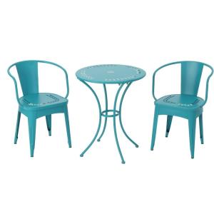 Christopher Knight Home Lourdes Iron Bistro Set, 3-Pcs Set, Matte Teal