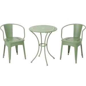 Christopher Knight Home Lourdes Outdoor Iron Bistro Set, 3-Pcs Set, Matte Green Finish(Matte Green Finish)