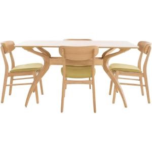 Christopher Knight Home Lucious Curved Leg Rectangular Dining Set, 5-Pcs Set, Natural Oak / Green Tea