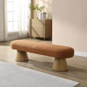 Christopher Knight Home Manila 49″ Oval Dining Bench, Boucle Ottoman Bench, Large Dining Chair, Comfort Kitchen Seating, Comfort Long Footstool for Living Room Dining Room, No Assembly Needed, Beige(Orange/64″)