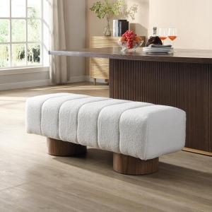 Christopher Knight Home Manila 50″ Chenille Fabric Dining Bench for 2 People, Upholstery Ottoman Bench, End of Bed Footstool, Living Room Sofa Extra Seat/Footrest, No Assembly Needed, Light Beige(White)