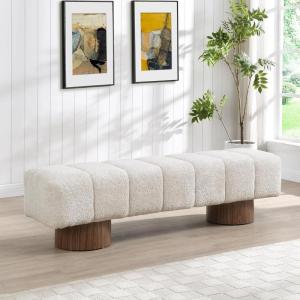Christopher Knight Home Manila 64″ Boucle Dining Bench, Upholstered Ottoman Bench, Rectangular Dining Seat, Spacious Seating, Long Footstool for Living Room Dining Room, No Assembly Needed, Beige(Beige)
