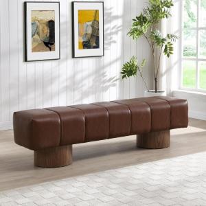 Christopher Knight Home Manila 64″ Faux Leather Dining Bench, Upholstery Ottoman Bench, Rectangular Dining Seat, 2 Seater Allow, Long Footstool for Living Room Dining Room, No Assembly Needed, Brown
