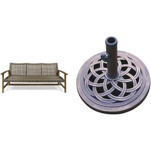 Christopher Knight Home Marcia Outdoor Wood Sofa, Wicker, 75.50 x 31.00 x 31.50, Gray, Natural Stained Finish & DC America UBP18181-BR 18″ Cast Stone Umbrella Base, Bronze Powder Coated Finish
