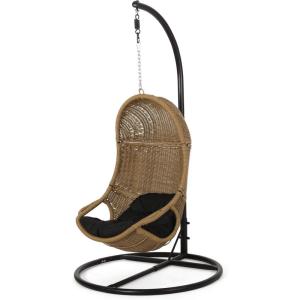 Christopher Knight Home Marcus Outdoor Wicker Hanging Chair with Stand, Light Brown and Beige(Light Brown + Black + Dark Gray)