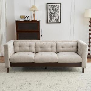Christopher Knight Home Marloo 3 Seater Sofa Couch, Upholstered Couch, Linen-Like Tufted Back Sofa with Arm Rest, Rubberwood Legs, 78″ Spacious Seating for Living Room Home Rest, Dark Green(Beige)