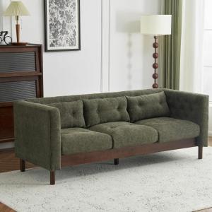 Christopher Knight Home Marloo 3 Seater Sofa Couch, Upholstered Couch, Linen-Like Tufted Back Sofa with Arm Rest, Rubberwood Legs, 78″ Spacious Seating for Living Room Home Rest, Dark Green(Dark Green)