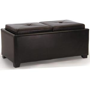 Christopher Knight Home Maxwell Bonded Leather Double Tray Ottoman, Brown , 38 x 19x 17inches