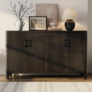 Christopher Knight Home Mirod Farmhouse Wooden Sideboard Cabinet, Large Sideboard Buffet Cabinet, Living Room Storage Cabinet with Shelves, Home Office Credenza, Display Table for Entryway, Black(Black)