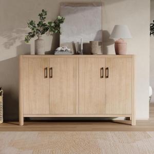 Christopher Knight Home Mirod Farmhouse Wooden Sideboard Cabinet, Large Sideboard Buffet Cabinet, Living Room Storage Cabinet with Shelves, Home Office Credenza, Display Table for Entryway, Black(Natural)